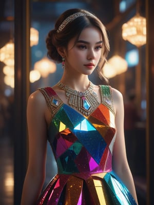 a girl wearing Colorful  mirror  designer dress,dimond ,frock ,CINEMATIC, CINEMATIC LIGHT ,8kHDr detailed,artstation, sharp focus, ,photo r3al,Movie