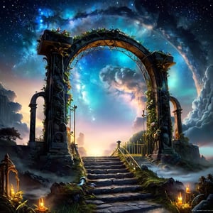 Night scenery with a heaven gate and fairyes
