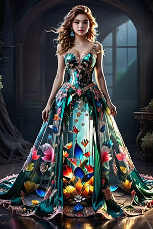 a glass  girl wearing , full body Colorful heavy Dimond Embroideryy, , fairy dress,designer dress, net full gown, fairy tail, detailed eyes , CINEMATIC, CINEMATIC LIGHT ,8lHD detailed,artstation, sharp focus, ,photo r3al,Movie ,lolitagothi,victorian,photorealistic,byrs \(manaka nemu\),f41rydr3ss,dressuni241,hoopdress,LAassunity,gl4sst3r,mermaid-line wedding dress, glass, dress,pinkdressxl,BugCraft,qingsi,satin green dress, see-through