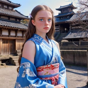  beautiful teen girl, blue icey eyes,wearing japanese dress, ancint roman architecture, behind, ,dumbo_oktopus,sad,photo r3al