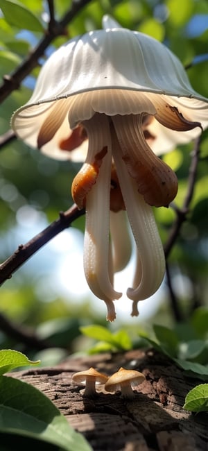 Tiny backlit pleated inkcap mushrooms rack focus foreground to background,perfect