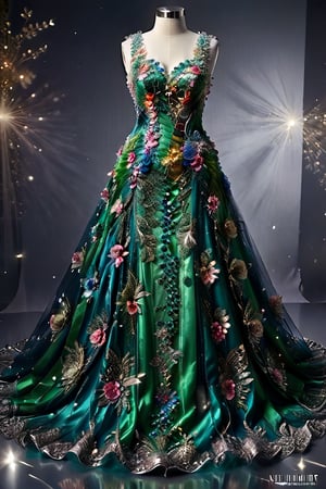 Colorful heavy Dimond Embroideryy, peacock, fairy dress, flower, designer dress, net full gown, fairy tail,CINEMATIC, CINEMATIC LIGHT ,8lHD detailed,artstation, sharp focus, ,photo r3al,Movie ,lolitagothi,victorian,photorealistic,byrs \(manaka nemu\),f41rydr3ss,dressuni241,hoopdress,LAassunity,gl4sst3r,mermaid-line wedding dress