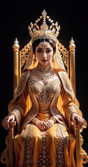 A  real mughal hijab  queen seated on a throne , wearing royal  colorful dimond dress crown ultra focused, detailed face, cinematic lighting, dynamic pose, medium contrast, depth of field, natural glows ,Queen ,poak(l 8k hd),wrenchfaeflare,REALISTIC,photorealistic,glowing, embroidery, accessories, jewelry