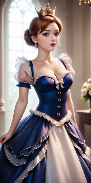  (Masterpiece, Best Quality,  dress Photorealistic, flat boobs High Resolution, 8K Rawflowers
Net Night  suit clothes, frills, ,crown cleavage, bow,