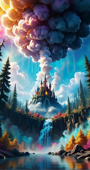 the Kingdom of Paws ,fire work
 sky ultra detailed forest  sharp focus , and complexity invoking a sense of magic and fantasy, 8kUHD, resembling steam in water, amber glow ,ColorART, colorful, style,colorful,Movie Still,DracolichXL24