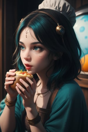 (fantacy  alians planet ) ,cute alians eating food ,( highly detailed face) .(masterpiece),(highly_detailed_skin):1.5)), looking_away):1.2)(cinematic, teal and orange:0.85), 