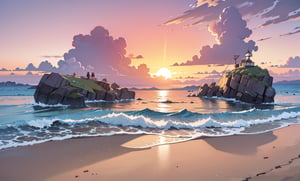 highly detailed,{best quality}, {{masterpiece}}, {highres}, original, extremely detailed 8K wallpaper,masterpiece, best quality, illustration, beautifully 



sunset
beach
seaside
The sunset is in the middle
symmetry