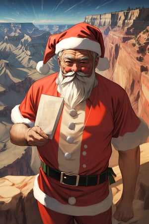 (top quality, best quality, 8K, highly detailed, illustration:1.2), (texture:1.1), (line art:0.5), 
BRAKE 
a gentleman, (masterpiece background:1.2), 
(Santa:1.3), (Grand Canyon), 