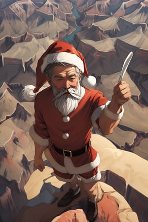 (top quality, best quality, 8K, highly detailed, illustration:1.2), (texture:1.1), (line art:0.5), 
BRAKE 
a gentleman, 
(Santa:1.3), (Grand Canyon:1.3), 