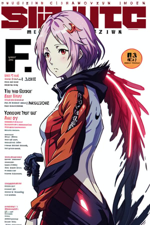  (magazine cover, english text: 1.3), nike, guilty crown inori, very detailed, neon background, very detailed, HD, 8K, techwear