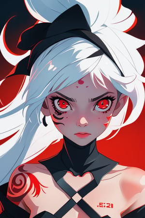 white hair, neon tattoo, red eyes, 8k, very detailed, masterpiece, 