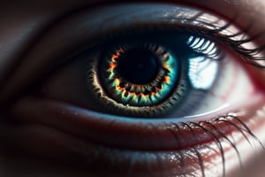 Red eye macro shot, clear view of cornea and retina,perfecteyes, highly detailed