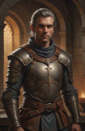 high quality, 8K Ultra HD, hyper-realistic, A shot of a dnd paladin man, steel plate armour, toned and skinny, DnD Art, Baldurs Gate 3 Concept art, grey hair, stern expression, better photography,colorful, background of a steamy medieval bathhouse, elf features, dnd, baldurs gate 3, dark,potma style,digital painting, in the style of esao andrews