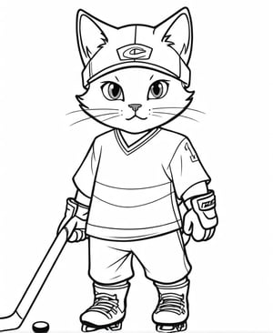 2D black and white vectoral sketch linework design.
Simple design. Cartoon. Large design. Pure white background.
Vector art. No colors. White background.
Cat is a hockey player. Wears hockey uniform
Empty white background.
Pokemon cartoon vectoral sketch.
Very simple drawing.
Black lines on white.
There is no black part. No shades. It's for coloring. No black spots, only the lines.
Very simple vector sketch.
Low detail. Zero shading.
Only black and white.
leonardo,realistic,real_booster,photorealistic,healing,tattoochibi,ipsketch\\(style\\),lines,TCC_SIMPLE_DRAWING