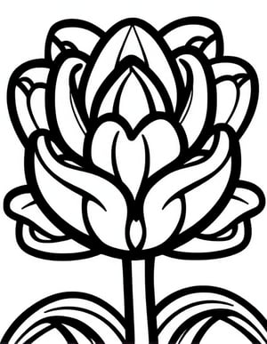 2D black and white vectoral sketch linework design.
Simple design. Cartoon. Large design. Pure white background.
Vector art. No colors. White background.
Tulip flower.
Thin linework.
Very simple drawing.
Black lines on white.
There is no black part. No shades. It's for coloring. No black spots, only the lines.
Very simple vector sketch.
Low detail. Zero shading.
Only black and white.
leonardo,realistic,real_booster,photorealistic,healing,tattoochibi,ipsketch\\(style\\),lines,TCC_SIMPLE_DRAWING