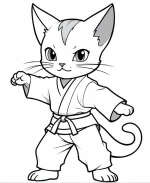 2D black and white vectoral sketch linework design.
Simple design. Cartoon. Large design. Pure white background.
Vector art. No colors. White background.
A cat in karate uniform doing the karate.
Empty white background.
Pokemon cartoon vectoral sketch.
Very simple drawing.
Black lines on white.                 "
There is no black part. No shades. It's for coloring. No black spots, only the lines.
Very simple vector sketch.
Low detail. Zero shading.
Only black and white.
leonardo,realistic,real_booster,photorealistic,healing,tattoochibi,ipsketch\\(style\\),lines,TCC_SIMPLE_DRAWING