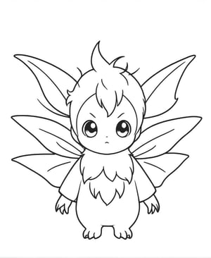 2D black and white vectoral sketch linework design.
Simple design. Cartoon. Large design. Pure white background.
Vector art. No colors. White background.
Cute fairy.
Empty white background.
Pokemon cartoon character vectoral sketch.
Very simple drawing.
Black lines on white.                 "
There is no black part. No shades. It's for coloring. No black spots, only the lines.
Very simple vector sketch.
Low detail. Zero shading.
Only black and white.
leonardo,realistic,real_booster,photorealistic,healing,tattoochibi,ipsketch\\(style\\),lines,TCC_SIMPLE_DRAWING,ral-chrcrts
