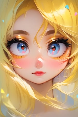 a close up of a cartoon girl with a yellow hair, rossdraws cartoon vibrant, rossdraws 1. 0, rossdraws 2. 0, anime style. 8k, inspired by rossdraws, rossdraws 2. 5, in style of digital illustration, anime style illustration, cartoon art style, rossdraws pastel vibrant, rossdraws portrait, :: rossdraws