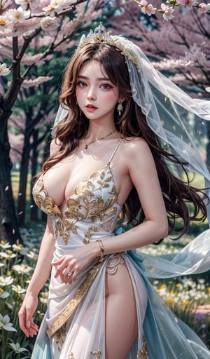 masterpiece, best quality, absurdres, high resolution, unity wallpaper, extremely detailed, 
couple, ((princess)), beautifulface, long hair, gradient hair, cat ears, large breasts, ((detailed pupils)), (detailed symmatrical face), hair ornament,((gold crown)),(gold flower),dress ornaments,necklase, bracelet, veil, ((wedding veil)),(blue wedding veil),((royal Dress)), flowers, thighs, cowboy shot, 
floral background, (((flower field))), (wind blowing), petails flowing, hair flowing, ((red cherry blossoms)), petals, beautiful background, outdoors,
detailed background, complex background, depth of field, hdr, phorealistic, day light, bright light,,vivid, soothing tones, colorful,,armpits,sexy body, big lips, beautiful eyes