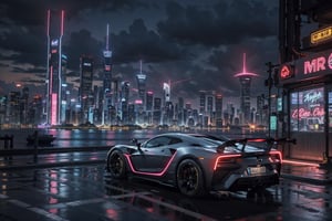 cyberpunk city,neon lights,hypercars,buildings,scenery,cityscape