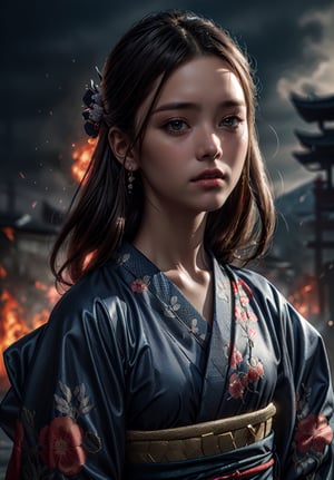  A Girl, full body shot of beautiful young Japanese female, long straight hair, wearing an elegant traditional kimono flower embroidery, (intricatedetailed on kimono), epic background, Miraculous, Perfect face, small face, small head, (beautiful detailed eyes), symmetrical eyes, (detailed face), slender, dramatic lighting, (8k, photo, masterpiece), (highest quality), (best shadow), (best illustration), ultra high resolution, 8K wallpapers, physically based rendering, photo, realistic, realism, high contrast, hyperrealism, photography, f1.6 lens, intense colors, hyper-realistic realistic texture, (cinestill 800), (detailed face, weapons, fire, glitter), nsfw, (samurai movie theme:1.2)