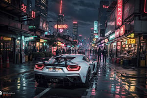 cyberpunk city,neon lights,hypercars,buildings,scenery,cityscape