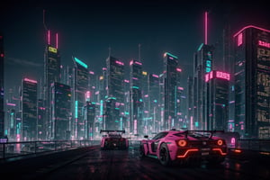 cyberpunk city,neon lights,hypercars,buildings,scenery,cityscape