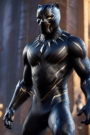 best quality, detailed texture, detailed shadows,3d style,3D render,black panther,marvel,wakanda forever, shadow, standing, like action pose, animated, going to school, real shinning metal texture