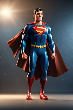 best quality, full body, detailed texture, detailed shadows,3d style,3D render,dc comics, movie, super man, shadow, standing, like action pose, animated, going to school, real shinning metal texture