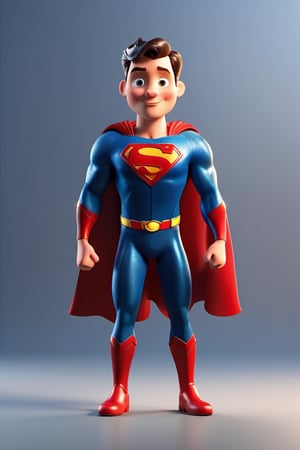 best quality, full body, detailed texture, detailed shadows,3d style,3D render,super man, shadow, standing, like action pose, animated, going to school, real shinning metal texture