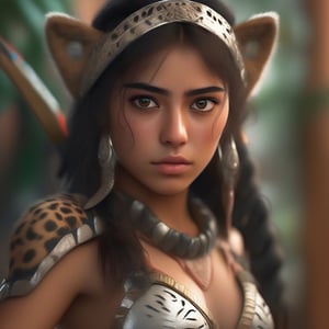 mexican girl, beatiful eyes, solo,  anime, jaguar warrior, photografy, ultrarealistic, 8k