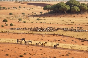  score_9, score_6_up, score_5_up,Very detailed, perfect image. masterpiece. A masterpiece of a scene depicting a San African landscape,  the scene takes place in south africa savanna. African savannah landscape