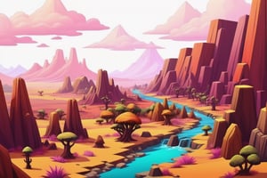 2D sprite of a Stylized landscape, surreal art style with a vibrant color palette, dreamlike landscapes  ,designed for an RTS game. 