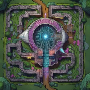 2d dnd battlemap, maze with a shape of a futuristic spaceship
