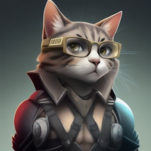 cat, sniper, armor, glasses, six pack body