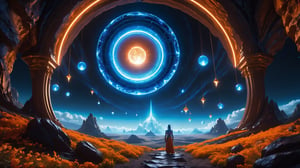 (Cinematic of Shiva Lord in the sky, calm, upper_body. Wearing Blue Outfit Dune style, serene, center), inside a deep orange Cave, perfect knuckles, holding a hovering Cristal sharpen, cultivating immortals, magical, abstract, dark, (swirling_lights:2), bloom, floating objects, Accient, light on top heaven, ((Epic scene, gate energy)), refers to a place of wild uproar or chaos, polarization, Glowing, aura, energy, floating debris. Modern art style, promptshare.art, horrible scene, Film Still, realistic, Venus Frequency vibration, hyper details, Renaissance Sci-Fi Fantasy, 