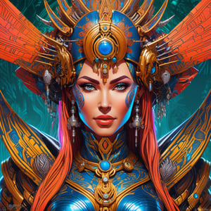 beautiful female evil cyborg druid android queen, ultra realistic, concept art, intricate details, 8k, art by todd mcfarlane and greg rutkowski,oni style,cyberpunk style, psychedelic, trippy, insanely colorful, vibrant colors, sharp focus, intricate iris, symmetrical,Leonardo Style