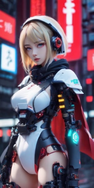 anime, nurse, 1girl, blonde, long hair, short skirt, detail face, beautiful eyes, detailed eyes, masterpieces, high_resolution,neon palette,mecha musume, white skin, white clothes, real shadow, perfect face, cyberpunk hands, rockman hands, best quality, hyper detail, official art,extremely detailed CG unity 8k wallpaper, agehao,ph_katou, cyborg, wearing hooded kimono & armor, danger, red-yellow sky, post apocalyptic art, neon horror, sci-fi, glitchcore, cgsociety, modern european ink painting, androgynous, mixed media, dystopian art, black and Neon cosmic art, analog horror, nightmarefuel, space punk, glitchcore, hauntingly beautiful, beautifully ominous. A world class female cyborg in stunning HD, world class art, unique, modern masterpiece, exceptional, exquisite, dark fantasy, apocalypse art, calotype