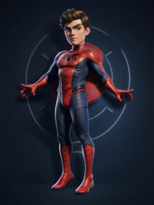 ((full body):1.5), spiderman, 16k, high quality, high details, UHD, masterpiece, blue background