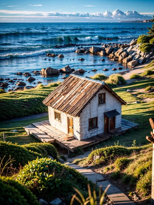 light house, by the sea, rock,wood house,grass,  (masterpiece),((ultra-detailed)), (highly detailed CG illustration),(expressionless), (best quality:1.2), High quality texture, intricate details, detailed texture, High quality shadow, Cinematic Light, Depth of field, light source contrast, perspective,20s, (ulzzang-6500-v1.1:0.5), , ,