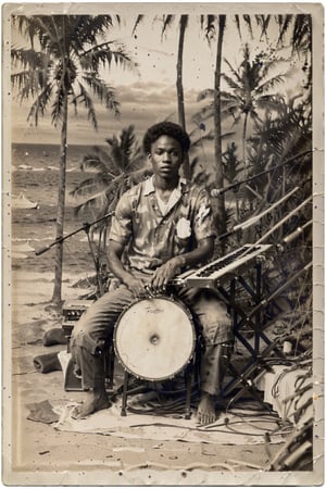 Craft a stable diffusion prompt centered around an African American music producer in a serene coastal setting. Imagine a male musician surrounded by electronic music production equipment, instruments, and gear outdoors, against the backdrop of a beach with coconut trees. Highlight the positivity radiating from the artist and emphasize his short hair and rich, dark skin tone. Encourage the portrayal of a scene where this talented African American musician is deeply engaged in the creative process, expressing his love for music within the beauty of the natural surroundings.






Craft a stable diffusion prompt centered around an African American music producer in a serene coastal setting. Imagine a male musician surrounded by electronic music production equipment, instruments, and gear outdoors, against the backdrop of a beach with coconut trees. Highlight the positivity radiating from the artist and emphasize his short hair and rich, dark skin tone. Encourage the portrayal of a scene where this talented African American musician is deeply engaged in the creative process, expressing his love for music within the beauty of the natural surroundings