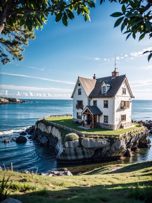 light house, by the sea, rock,wood house,grass,  (masterpiece),((ultra-detailed)), (highly detailed CG illustration),(expressionless), (best quality:1.2), High quality texture, intricate details, detailed texture, High quality shadow, Cinematic Light, Depth of field, light source contrast, perspective,20s, (ulzzang-6500-v1.1:0.5), , ,
