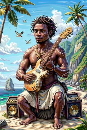 Craft a stable diffusion prompt centered around an African American music producer in a serene coastal setting. Imagine a male musician surrounded by electronic music production equipment, instruments, and gear outdoors, against the backdrop of a beach with coconut trees. Highlight the positivity radiating from the artist and emphasize his short hair and rich, dark skin tone. Encourage the portrayal of a scene where this talented African American musician is deeply engaged in the creative process, expressing his love for music within the beauty of the natural surroundings.






Craft a stable diffusion prompt centered around an African American music producer in a serene coastal setting. Imagine a male musician surrounded by electronic music production equipment, instruments, and gear outdoors, against the backdrop of a beach with coconut trees. Highlight the positivity radiating from the artist and emphasize his short hair and rich, dark skin tone. Encourage the portrayal of a scene where this talented African American musician is deeply engaged in the creative process, expressing his love for music within the beauty of the natural surroundings