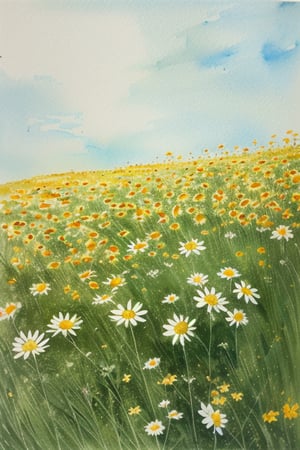 masterpiece, water color, Flower verity, Meadow Flowers, Bouquet Of Chamomile, high_resolution, rich colors, very clear details