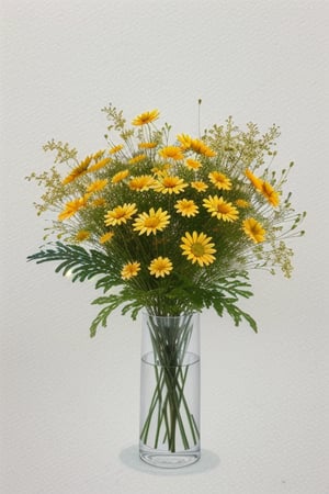 masterpiece, water color, Flower verity, Meadow Flowers, Bouquet Of Chamomile, high_resolution, rich colors, very clear details