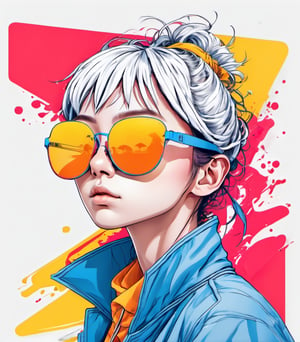 Leonardo Style, illustration, kungfu stork in london, stork, , tired looking, sideeye look, badmorning look, white  background, simple background, colored sunglasses, colorful , color splash , pop color, ultra hd,oni style, 3d