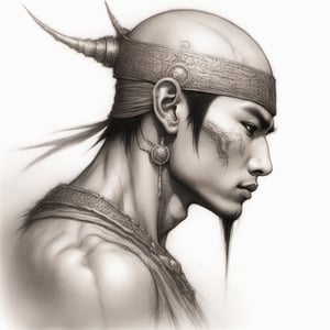 profile pic for a DJINN, Display Pic, asian male, fantasy, face detail, mysterious, realistic, rustic, magical, ethereal,l3min,HellAI,isni,pencil sketch,cyborg, real, 1st_person_view, olor, real, photo