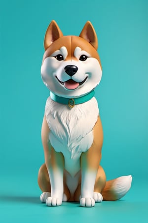 Caricature figure of akita inu, head, legs, feet, teal dimentional background, high-res