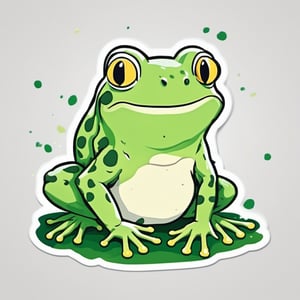 Vector, sticker design, studio ghibli style, cute Green frog with blotches, white background, high_resolution,Leonardo Style, illustration