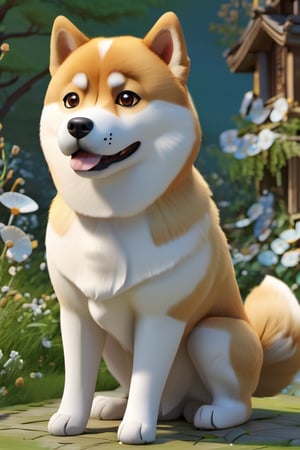 3D style,(masterpiece, best_quality, ultra-detailed:1.3), epic, illustration, welcoming,3d render, akita inu,  